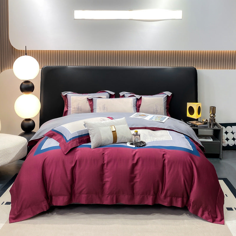 HKM-316435 Luxury Long-staple Cotton Four-piece Bedding Set with Geometric Design in Multiple Sizes