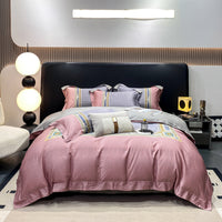 HKM-316435 Luxury Long-staple Cotton Four-piece Bedding Set with Geometric Design in Multiple Sizes