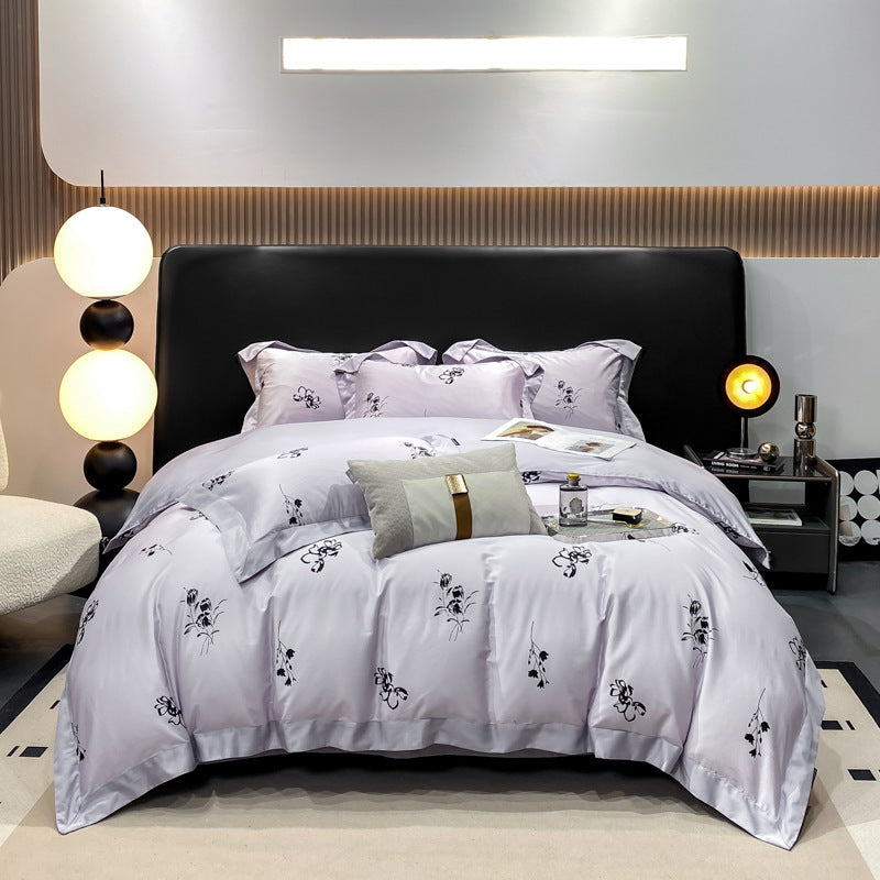HKM-316435 Luxury Long-staple Cotton Four-piece Bedding Set with Geometric Design in Multiple Sizes