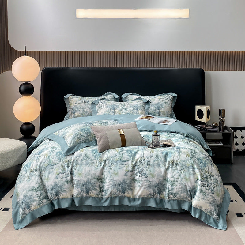 HKM-316435 Luxury Long-staple Cotton Four-piece Bedding Set with Geometric Design in Multiple Sizes