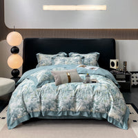 HKM-316435 Luxury Long-staple Cotton Four-piece Bedding Set with Geometric Design in Multiple Sizes