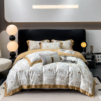 HKM-316435 Luxury Long-staple Cotton Four-piece Bedding Set with Geometric Design in Multiple Sizes