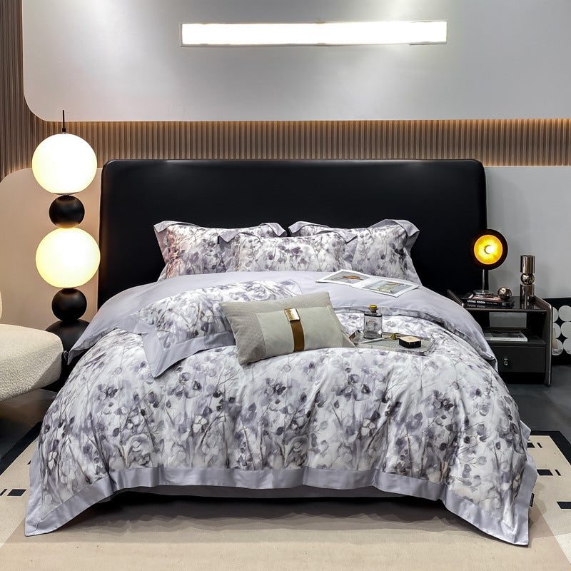 HKM-316435 Luxury Long-staple Cotton Four-piece Bedding Set with Geometric Design in Multiple Sizes