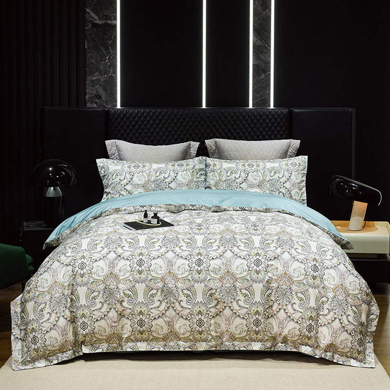 HKM-316435 Luxury Long-staple Cotton Four-piece Bedding Set with Geometric Design in Multiple Sizes