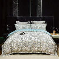 HKM-316435 Luxury Long-staple Cotton Four-piece Bedding Set with Geometric Design in Multiple Sizes