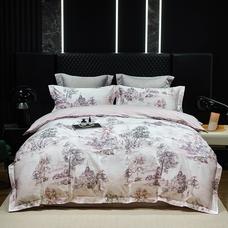 HKM-316435 Luxury Long-staple Cotton Four-piece Bedding Set with Geometric Design in Multiple Sizes