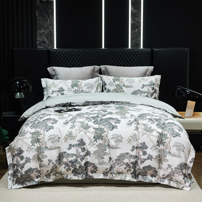 HKM-316435 Luxury Long-staple Cotton Four-piece Bedding Set with Geometric Design in Multiple Sizes