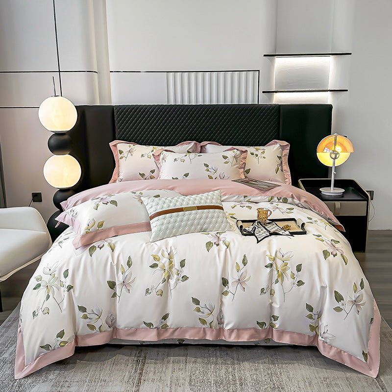 HKM-316435 Luxury Long-staple Cotton Four-piece Bedding Set with Geometric Design in Multiple Sizes
