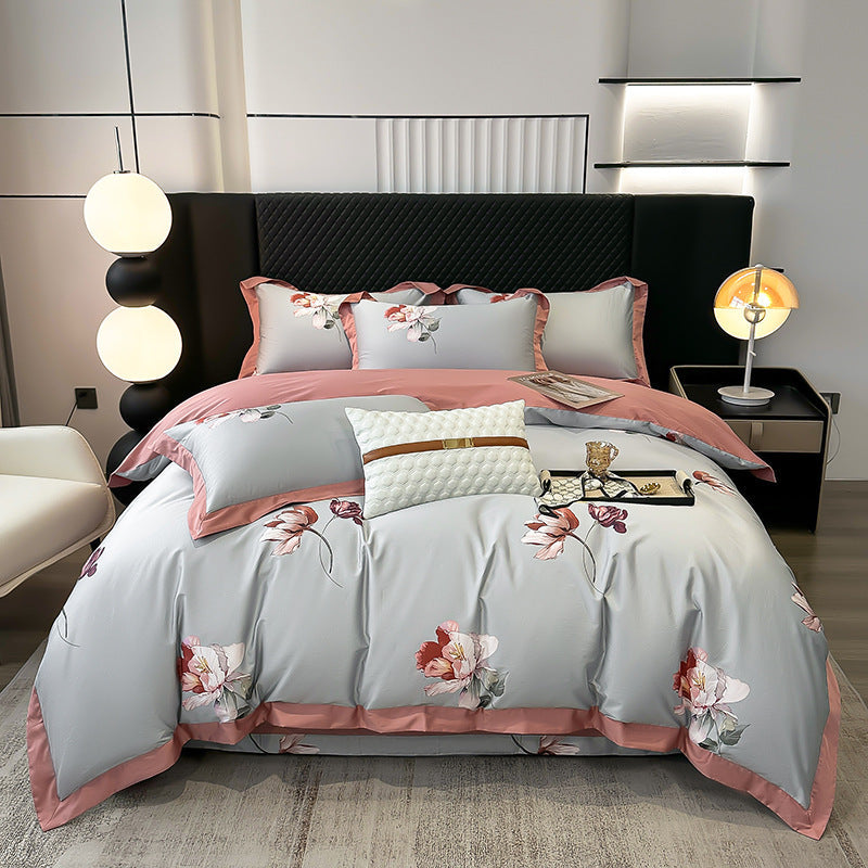 HKM-316435 Luxury Long-staple Cotton Four-piece Bedding Set with Geometric Design in Multiple Sizes