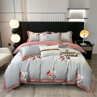 HKM-316435 Luxury Long-staple Cotton Four-piece Bedding Set with Geometric Design in Multiple Sizes