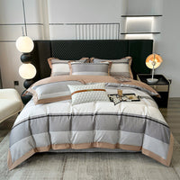 HKM-316435 Luxury Long-staple Cotton Four-piece Bedding Set with Geometric Design in Multiple Sizes
