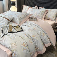 HKM-316435 Luxury Long-staple Cotton Four-piece Bedding Set with Geometric Design in Multiple Sizes