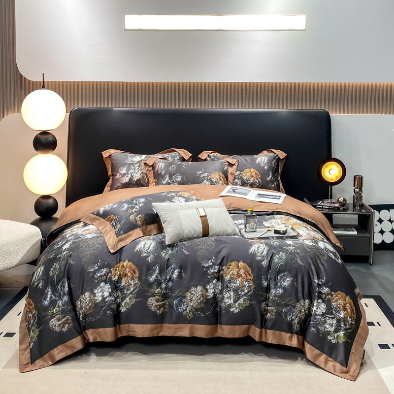 HKM-316435 Luxury Long-staple Cotton Four-piece Bedding Set with Geometric Design in Multiple Sizes