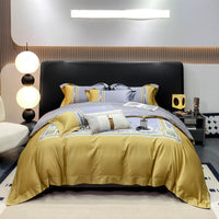 HKM-316435 Luxury Long-staple Cotton Four-piece Bedding Set with Geometric Design in Multiple Sizes