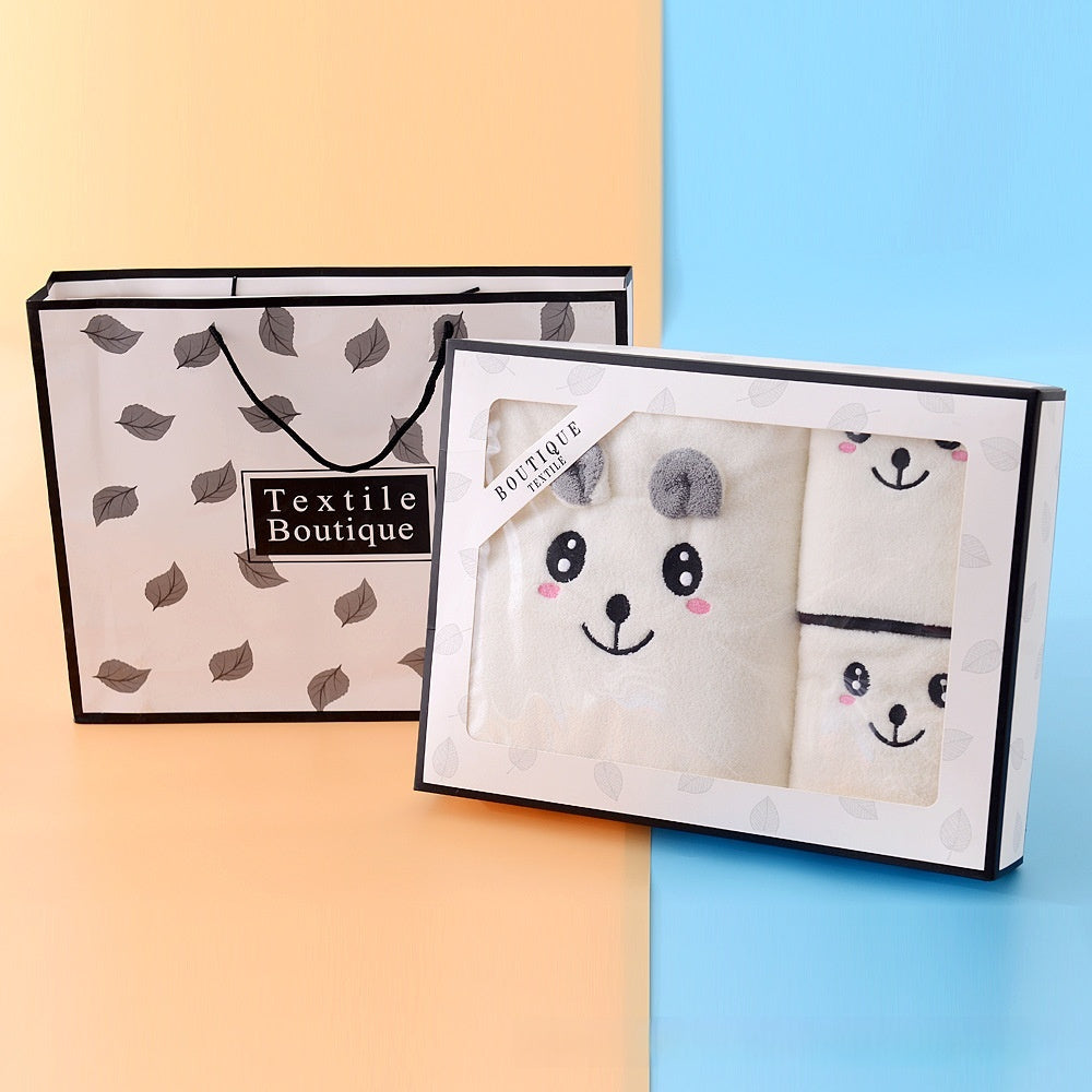 HKM-316691 Coral Velvet Bath Towel Set with Rabbit Ears in Gift Box - Various Colors Available