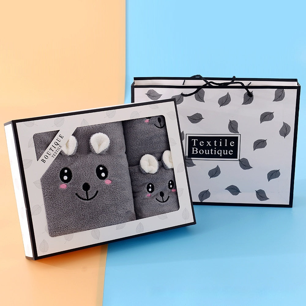 HKM-316691 Coral Velvet Bath Towel Set with Rabbit Ears in Gift Box - Various Colors Available