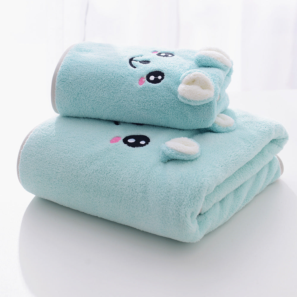 HKM-316691 Coral Velvet Bath Towel Set with Rabbit Ears in Gift Box - Various Colors Available