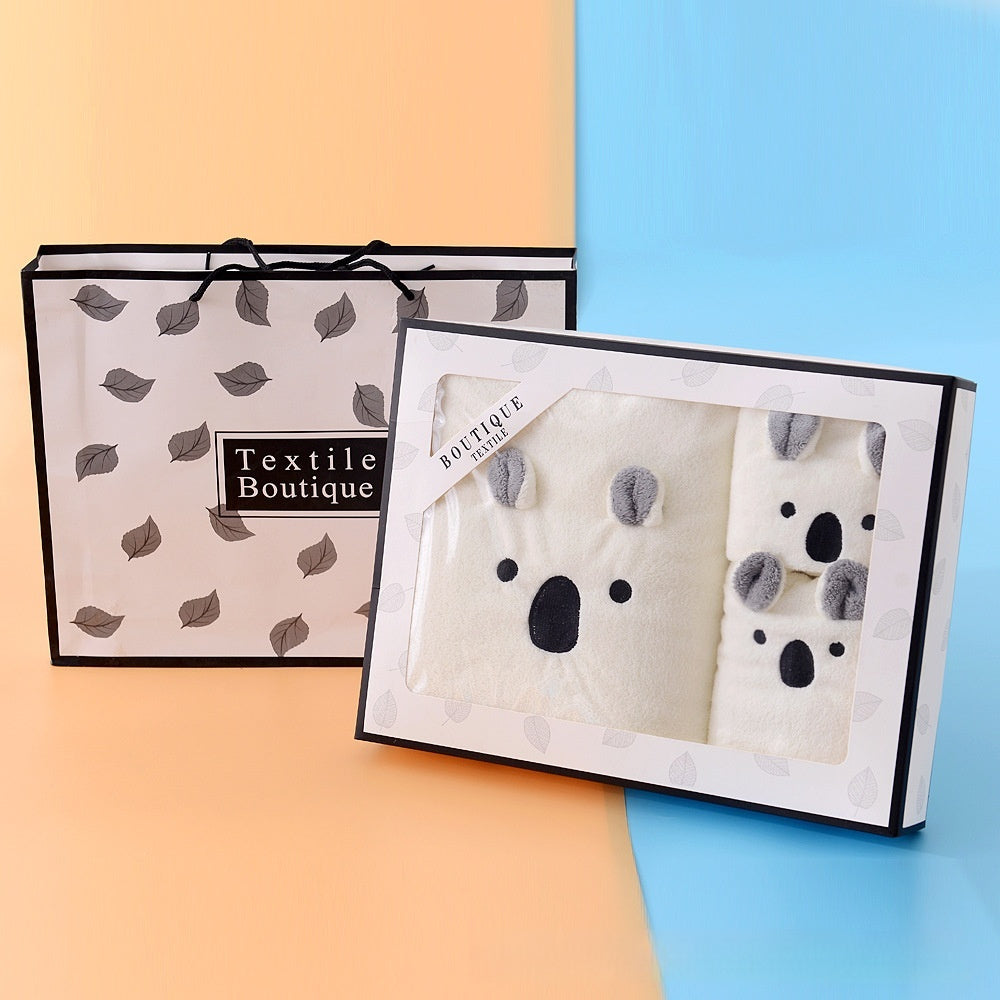 HKM-316691 Coral Velvet Bath Towel Set with Rabbit Ears in Gift Box - Various Colors Available