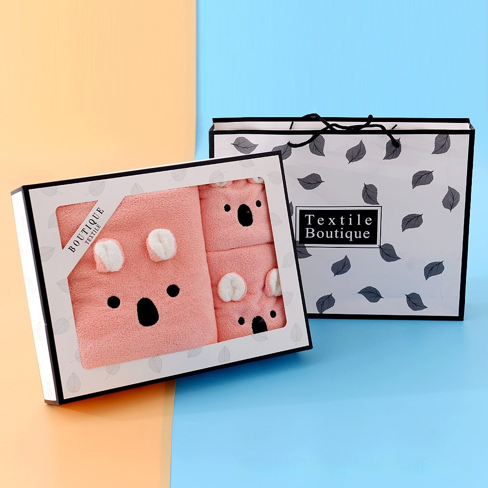 HKM-316691 Coral Velvet Bath Towel Set with Rabbit Ears in Gift Box - Various Colors Available
