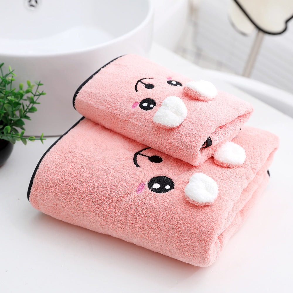 HKM-316691 Coral Velvet Bath Towel Set with Rabbit Ears in Gift Box - Various Colors Available
