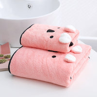 HKM-316691 Coral Velvet Bath Towel Set with Rabbit Ears in Gift Box - Various Colors Available