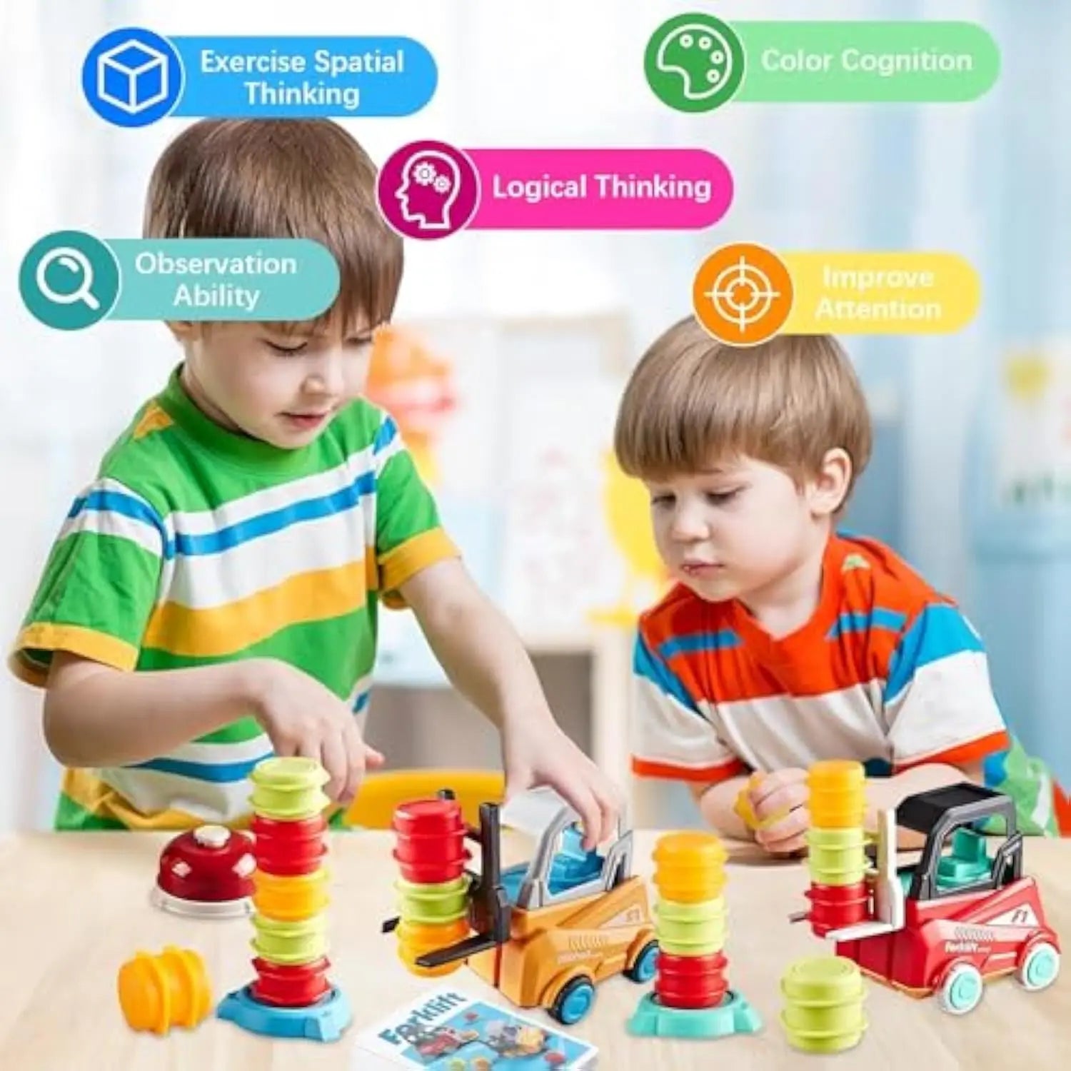 HKM-316947 Kids Montessori Engineer Forklift Balancing Stacking Game Toy