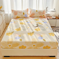 HKM-317075 Brushed Single-Layer Fitted Sheet with 2 Pillowcases - Mattress Protective Cover