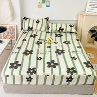 HKM-317075 Brushed Single-Layer Fitted Sheet with 2 Pillowcases - Mattress Protective Cover