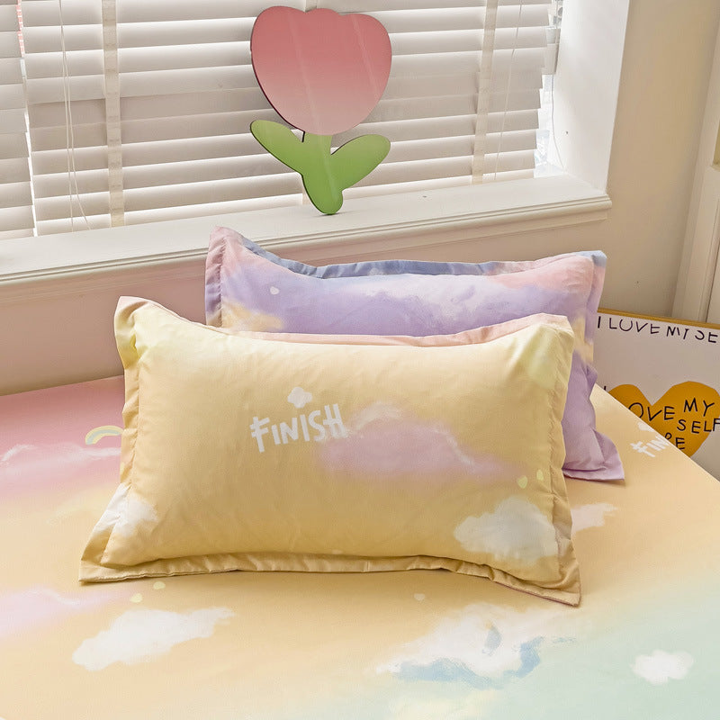 KTX-317075 Brushed Single-Layer Fitted Sheet with 2 Pillowcases - Mattress Protective Cover