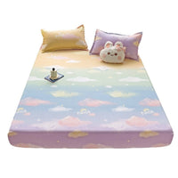 HKM-317075 Brushed Single-Layer Fitted Sheet with 2 Pillowcases - Mattress Protective Cover