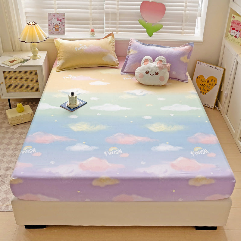 KTX-317075 Brushed Single-Layer Fitted Sheet with 2 Pillowcases - Mattress Protective Cover