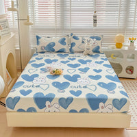 HKM-317075 Brushed Single-Layer Fitted Sheet with 2 Pillowcases - Mattress Protective Cover