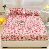 HKM-317075 Brushed Single-Layer Fitted Sheet with 2 Pillowcases - Mattress Protective Cover
