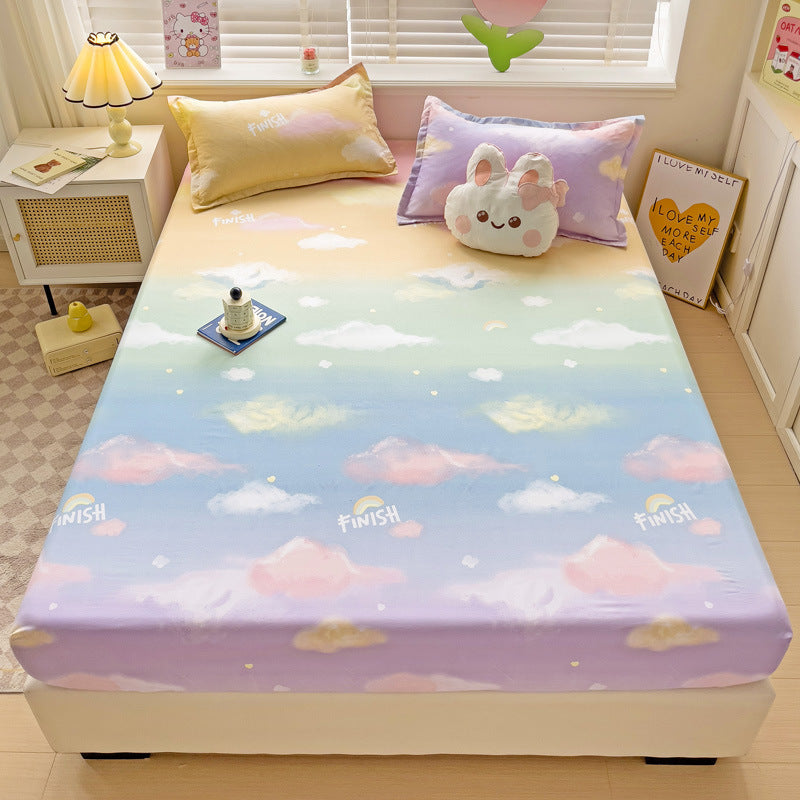 KTX-317075 Brushed Single-Layer Fitted Sheet with 2 Pillowcases - Mattress Protective Cover