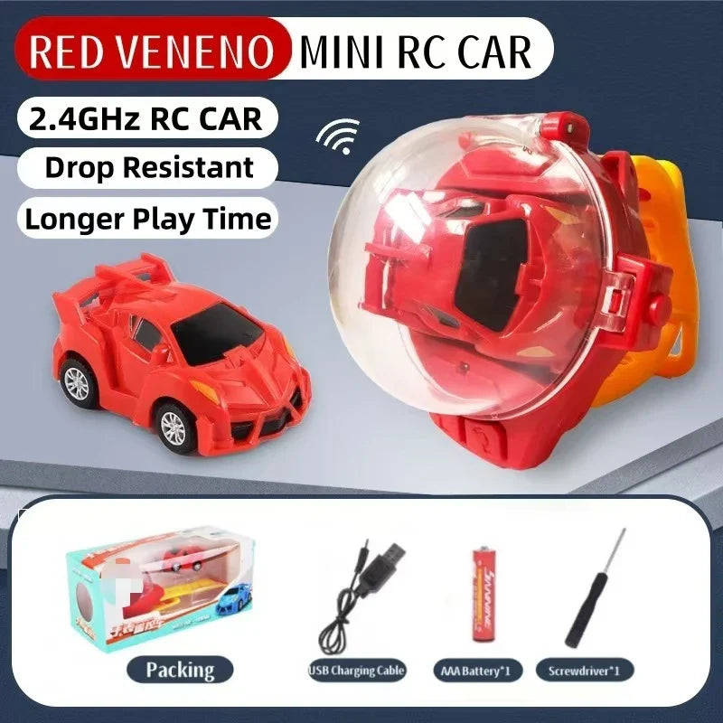 HKM-317267 Mini Remote Control Car with Watch Controller - USB Rechargeable Cartoon Racing Toy for Ages 5 and Up