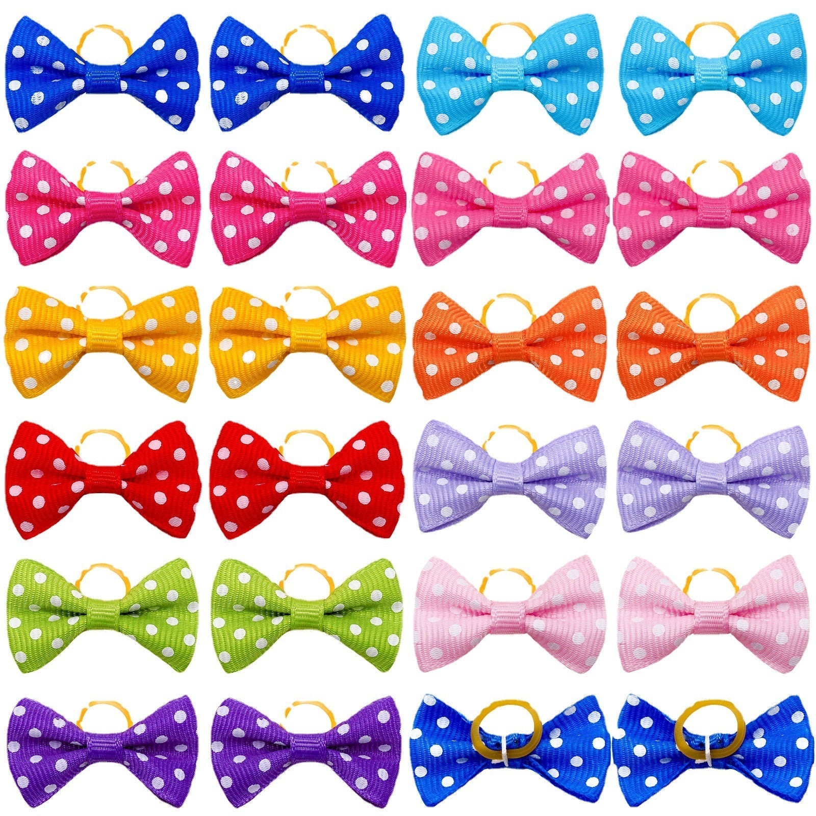 HKM-317267 Polka Dot Bow Rubber Band Scrunchie for Pets - Versatile Flower Hair Accessories