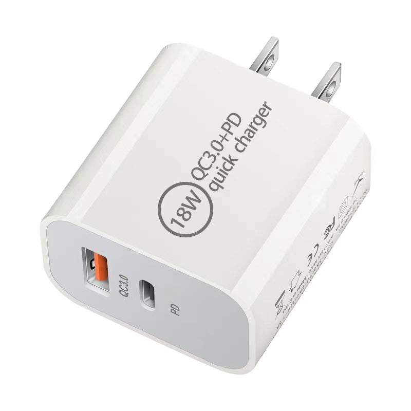 HKM-317331 18W PD Fast Charging Travel Charger with QC3.0 - Input 100V, Output 5/9/12V, 3600mA, White