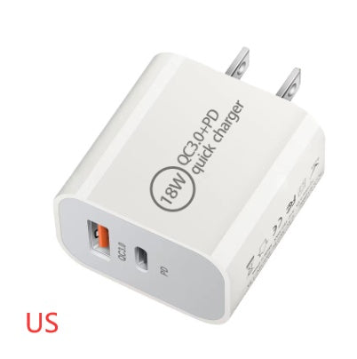 HKM-317331 18W PD Fast Charging Travel Charger with QC3.0 - Input 100V, Output 5/9/12V, 3600mA, White