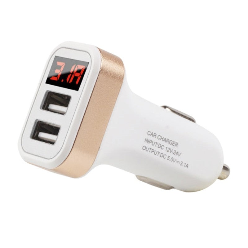 HKM-317459 Smart USB Car Charger with LED Display for Real-Time Battery Monitoring and Fast Charging Support