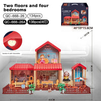 HKM-317523 2-Storey DIY Miniature Doll Villa with LED Lights - Hand-Assembled Toy House for Ages 6 and Up