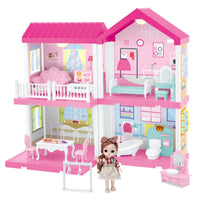 HKM-317523 2-Storey DIY Miniature Doll Villa with LED Lights - Hand-Assembled Toy House for Ages 6 and Up