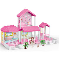 HKM-317523 2-Storey DIY Miniature Doll Villa with LED Lights - Hand-Assembled Toy House for Ages 6 and Up