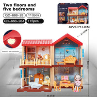 HKM-317523 2-Storey DIY Miniature Doll Villa with LED Lights - Hand-Assembled Toy House for Ages 6 and Up