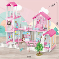 HKM-317523 2-Storey DIY Miniature Doll Villa with LED Lights - Hand-Assembled Toy House for Ages 6 and Up
