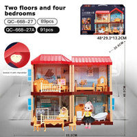 HKM-317523 2-Storey DIY Miniature Doll Villa with LED Lights - Hand-Assembled Toy House for Ages 6 and Up