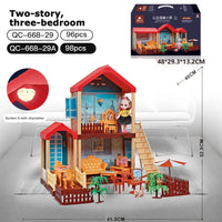HKM-317523 2-Storey DIY Miniature Doll Villa with LED Lights - Hand-Assembled Toy House for Ages 6 and Up