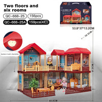 HKM-317523 2-Storey DIY Miniature Doll Villa with LED Lights - Hand-Assembled Toy House for Ages 6 and Up