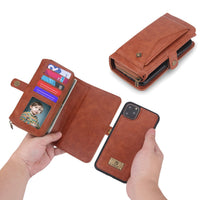 HKM-317523 Three-Fold Zipper Wallet Magnetic Case for iPhone and Samsung - Stylish PU Leather in Black, Brown, Red, Pink