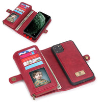 HKM-317523 Three-Fold Zipper Wallet Magnetic Case for iPhone and Samsung - Stylish PU Leather in Black, Brown, Red, Pink