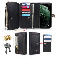 HKM-317523 Three-Fold Zipper Wallet Magnetic Case for iPhone and Samsung - Stylish PU Leather in Black, Brown, Red, Pink